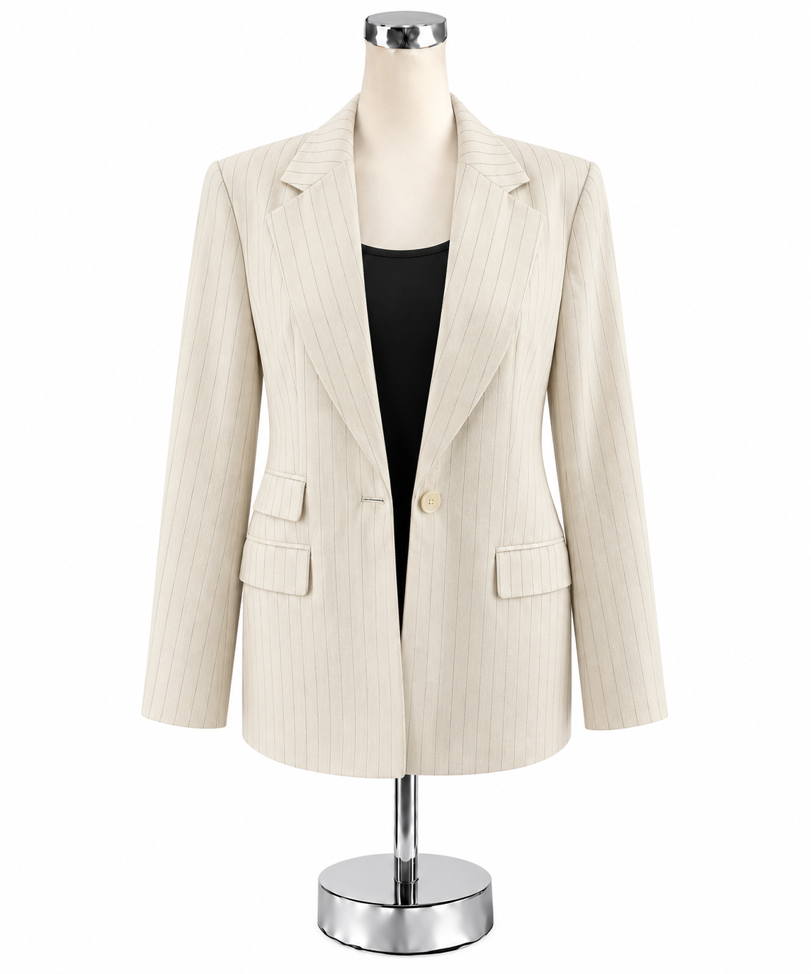 Banana Republic Cream Pinstripe Single Button Blazer | Size 10 | Career