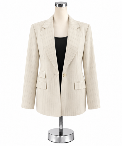 Banana Republic Cream Pinstripe Single Button Blazer | Size 10 | Career