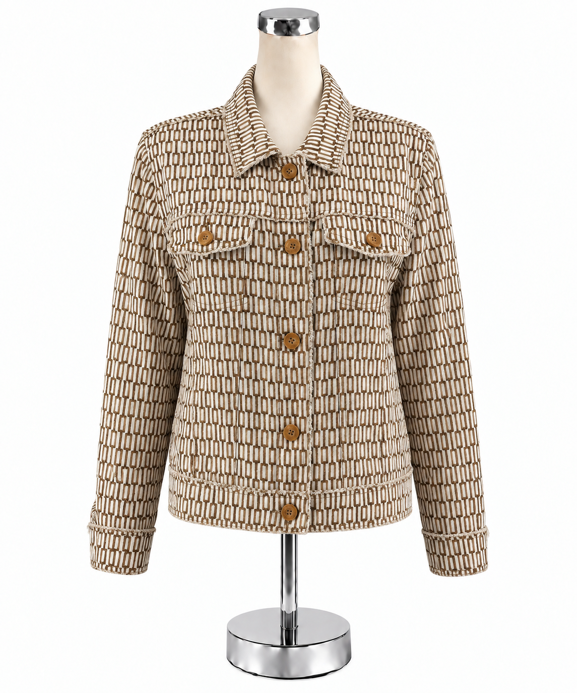 Tommy Bahama Two Palms Linen Raw Edge Jacket Tan Chain Link Print Size Medium