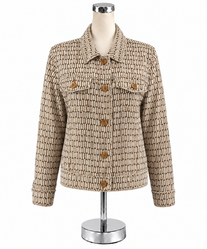 Tommy Bahama Two Palms Linen Raw Edge Jacket Tan Chain Link Print Size Medium