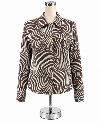 J. McLaughlin Zebra Swirl Print Cotton Stretch Jacket | Size Medium