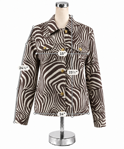 J. McLaughlin Zebra Swirl Print Cotton Stretch Jacket | Size Medium