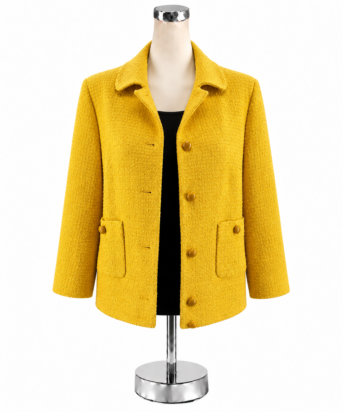 Talbots Mustard Yellow Bouclé Tweed Blazer Jacket Size 10