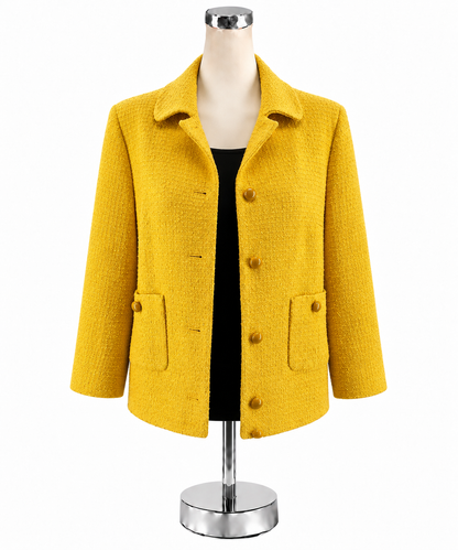 Talbots Mustard Yellow Bouclé Tweed Blazer Jacket Size 10