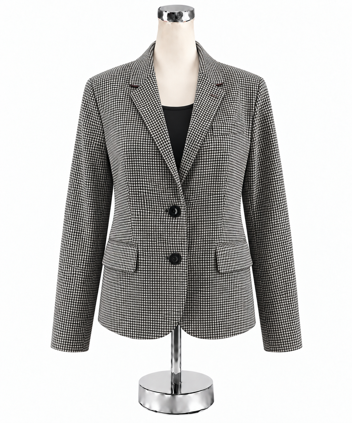 Talbots Houndstooth Checkered Blazer Black White Wool Blend Size 10