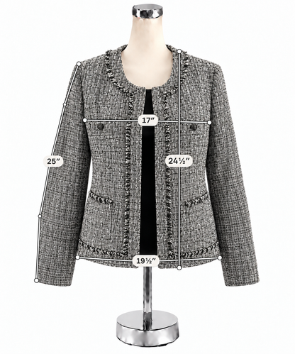 Karl Lagerfeld Paris Black &amp;amp; White Tweed Fringe Trim Bouclé Jacket Size 10