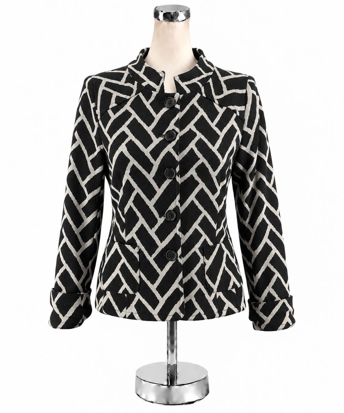 Dressbarn Yours Geometric Jacquard Knit Jacket Black Ivory Size 12