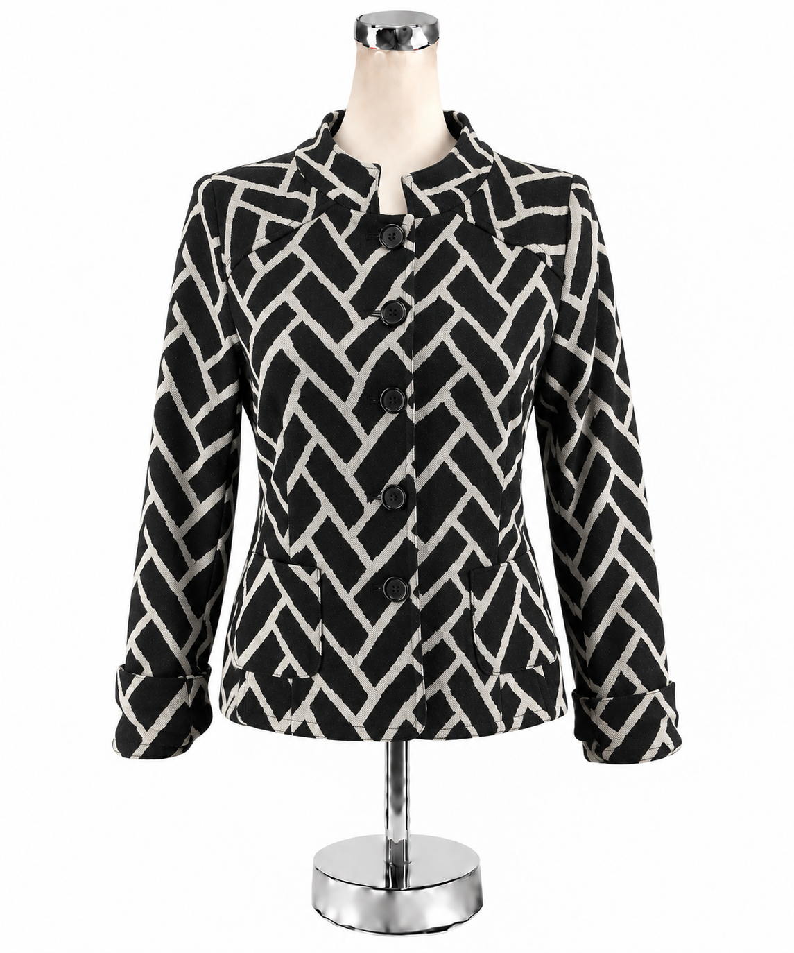 Dressbarn Yours Geometric Jacquard Knit Jacket Black Ivory Size 12