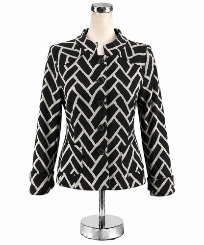 Dressbarn Yours Geometric Jacquard Knit Jacket Black Ivory Size 12