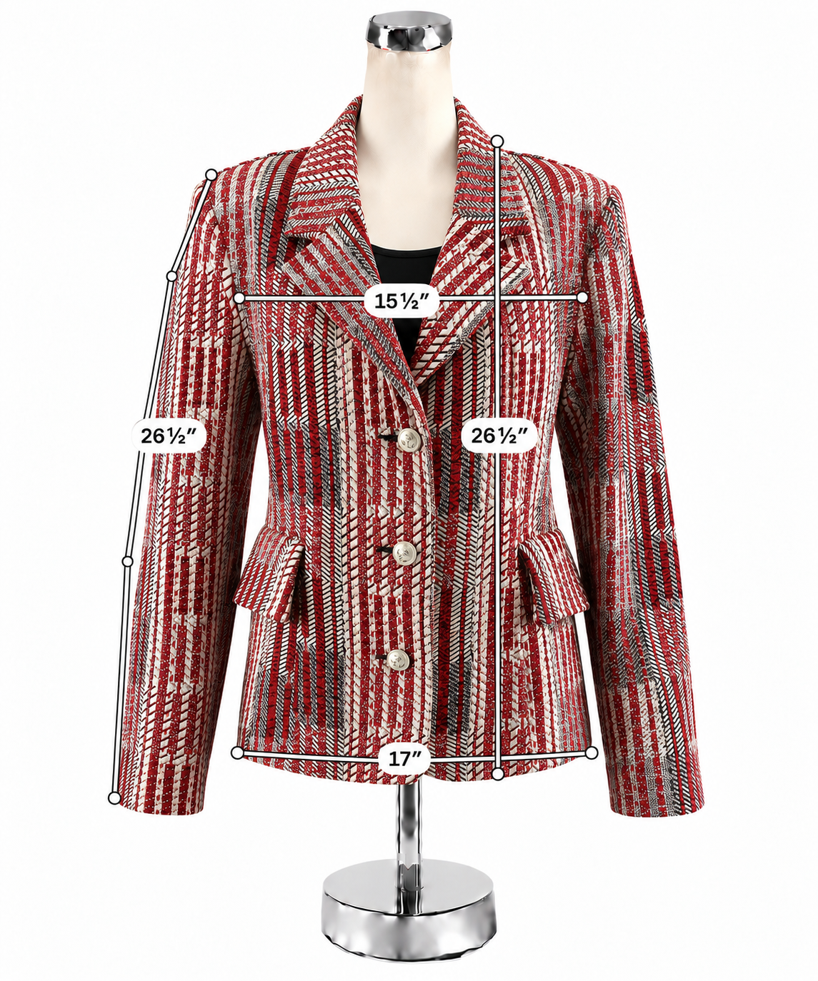 cabi Tuxedo Blazer Red Black White Stripe Boucle Jacket Size Large