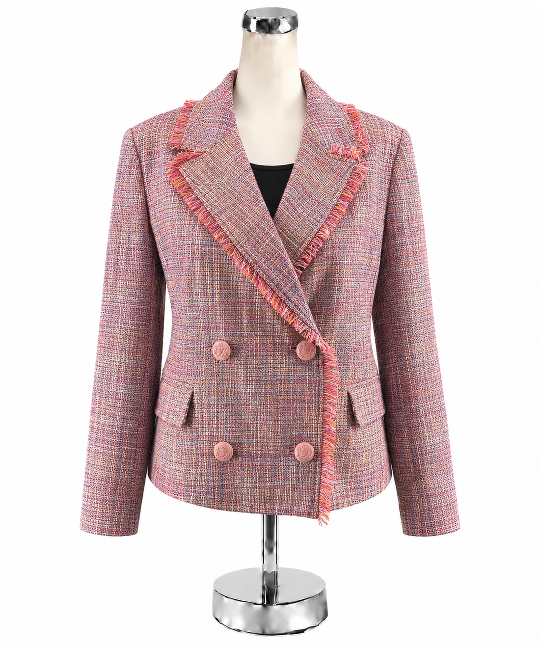 Liz Claiborne Pink Tweed Boucle Blazer Fringe Trim NWT Size 12