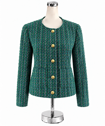 J. Crew Green Boucle Tweed Crest Button Lady Jacket | Size 14