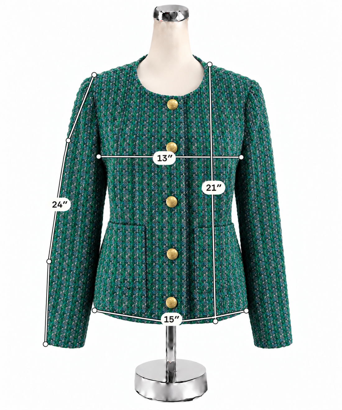 J. Crew Green Boucle Tweed Crest Button Lady Jacket | Size 14