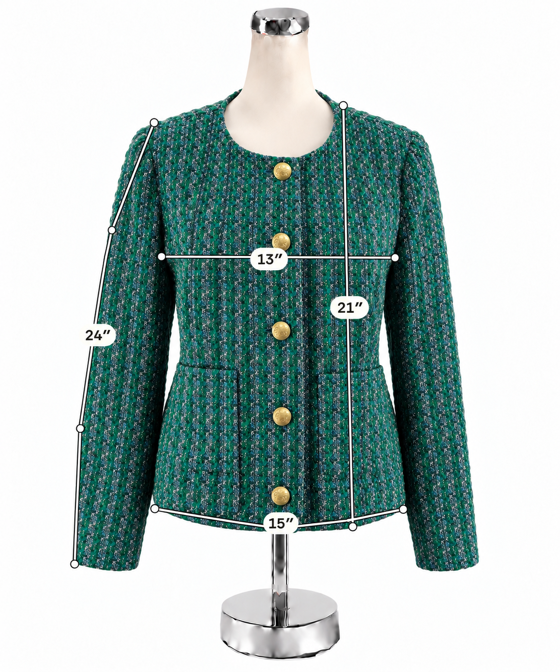 J. Crew Green Boucle Tweed Crest Button Lady Jacket | Size 14