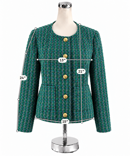 J. Crew Green Boucle Tweed Crest Button Lady Jacket | Size 14