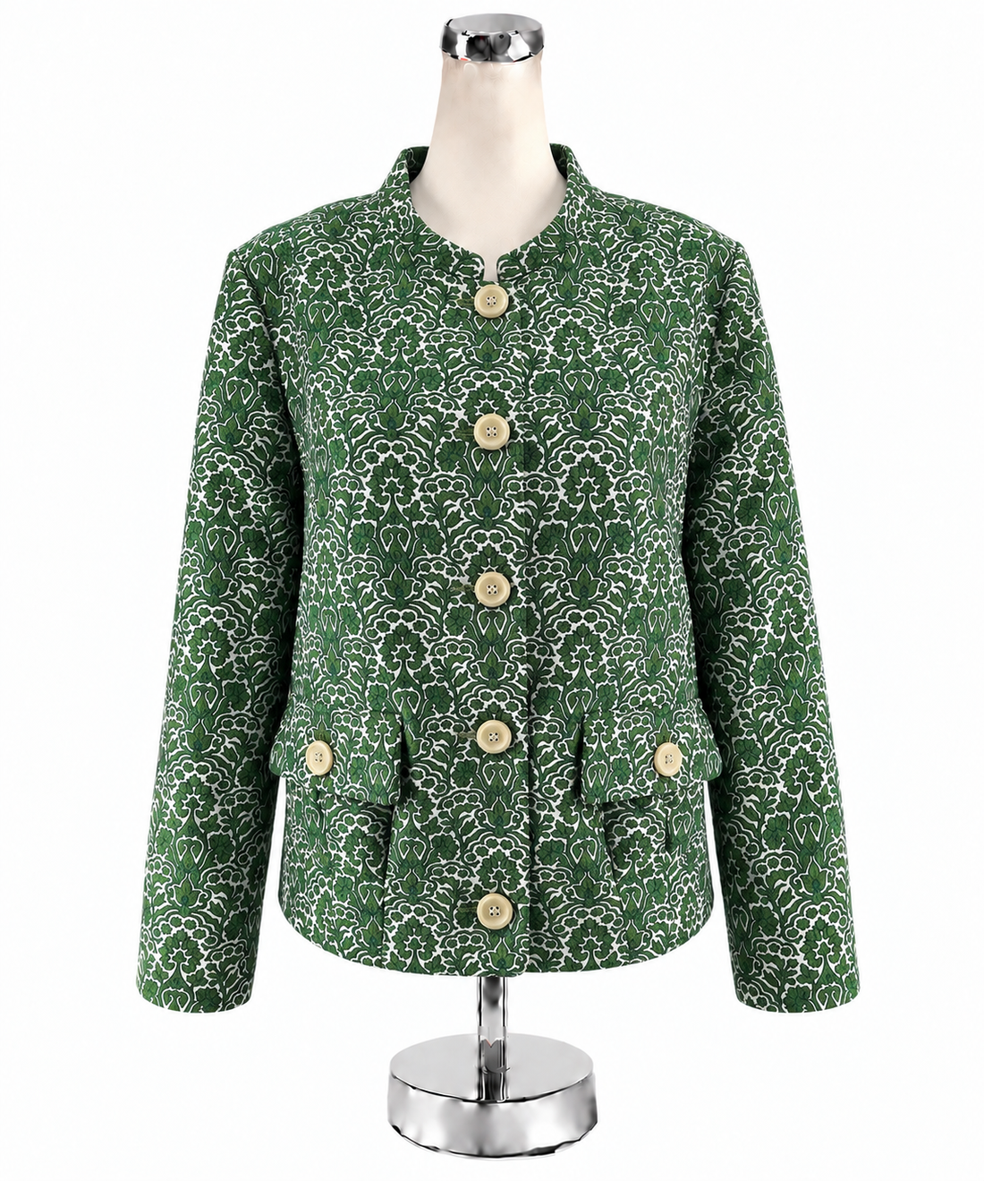 Talbots Floral Damask Jacquard Jacket Green &amp;amp; White NWT | Size XL