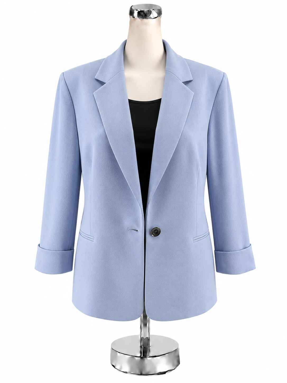 Kasper Baby Blue Single Button Stretch Career Blazer Jacket Size 14