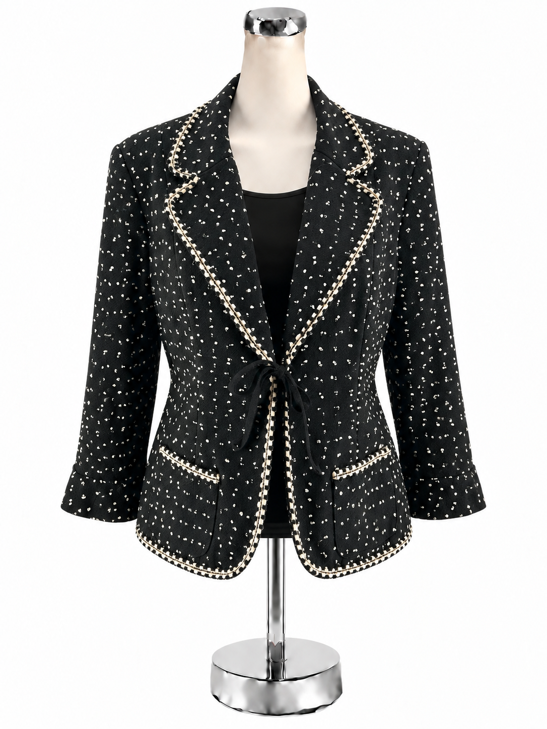 Talbots Polka Dot Tie-Front Blazer Black Ivory Size 12