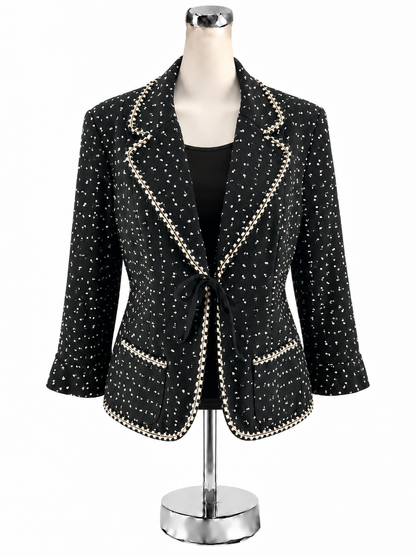 Talbots Polka Dot Tie-Front Blazer Black Ivory Size 12