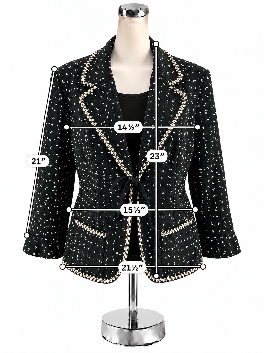 Talbots Polka Dot Tie-Front Blazer Black Ivory Size 12