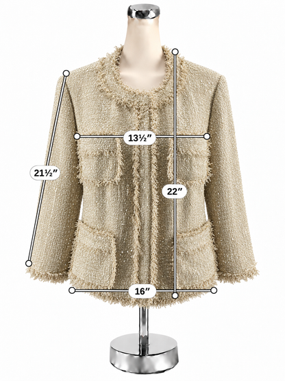 MICHAEL Michael Kors Fringe-Trim Metallic Tweed Jacket Cream Size 14 NWT