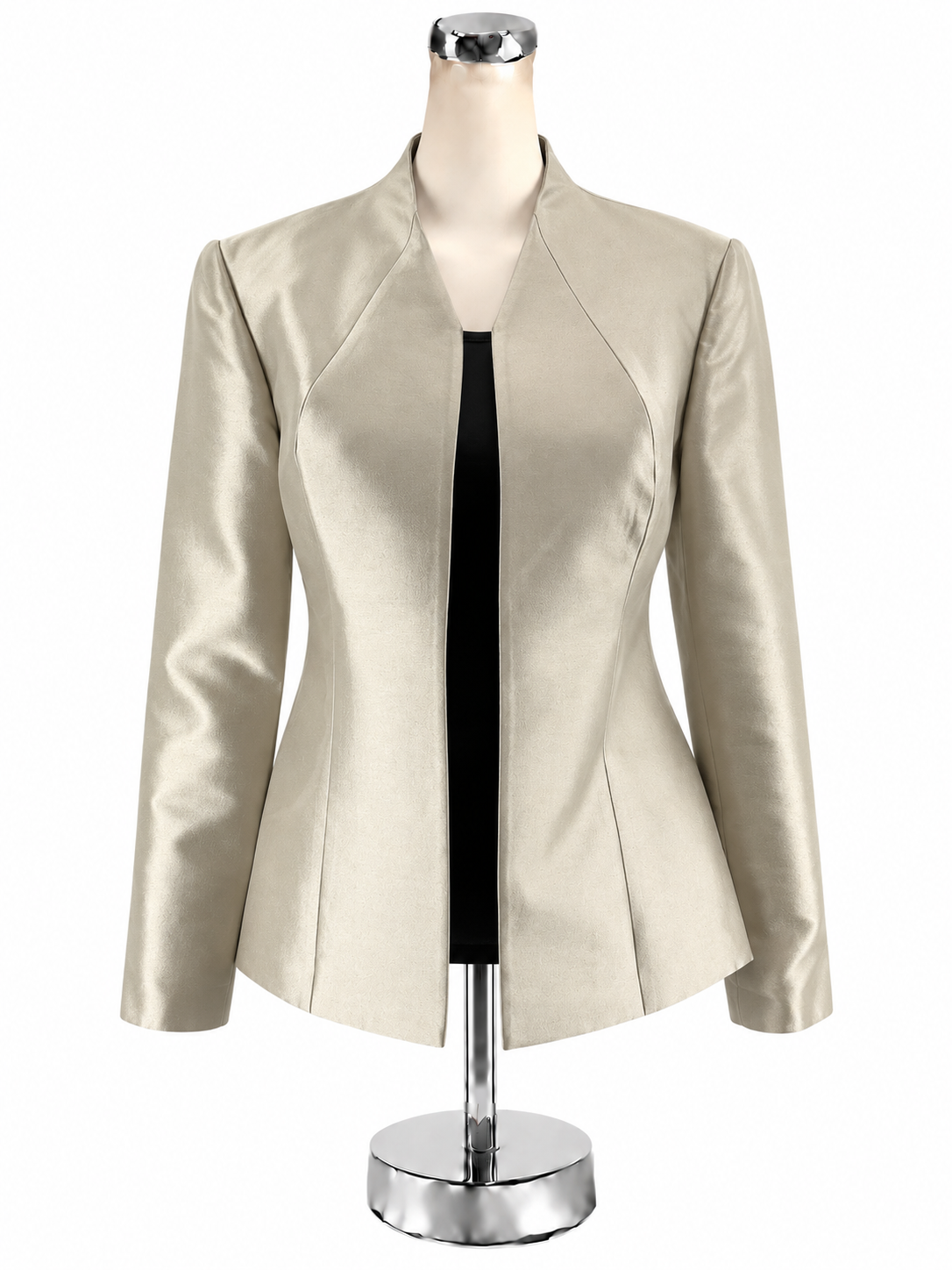Reba Wool Silk Blend Collarless Open Front Blazer Jacket Champagne Size 6