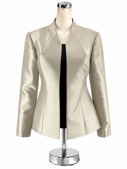 Reba Wool Silk Blend Collarless Open Front Blazer Jacket Champagne Size 6