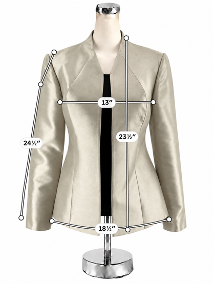 Reba Wool Silk Blend Collarless Open Front Blazer Jacket Champagne Size 6