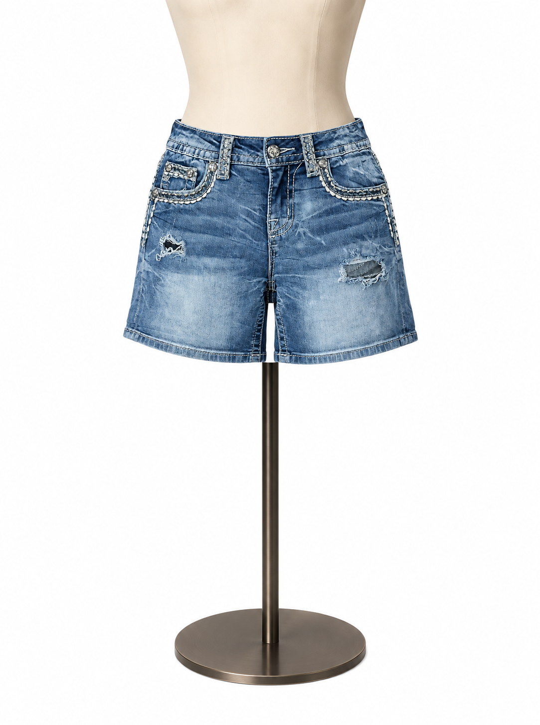 Miss Me Signature Studded &amp; Distressed Cutoff Denim Shorts Size 27 - ONLINE ONLY