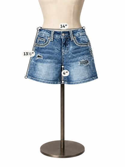 Miss Me Signature Studded &amp; Distressed Cutoff Denim Shorts Size 27 - ONLINE ONLY