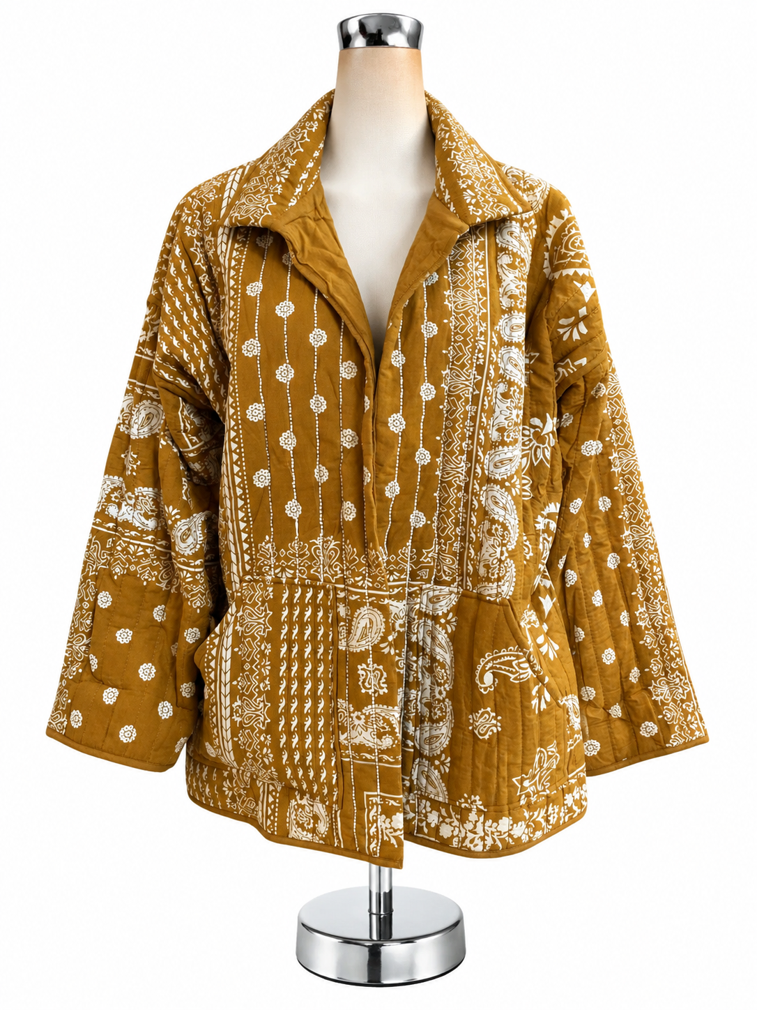 Anthropologie Dolly Patchwork Quilted Jacket Mustard Bandana Boho OS NWT