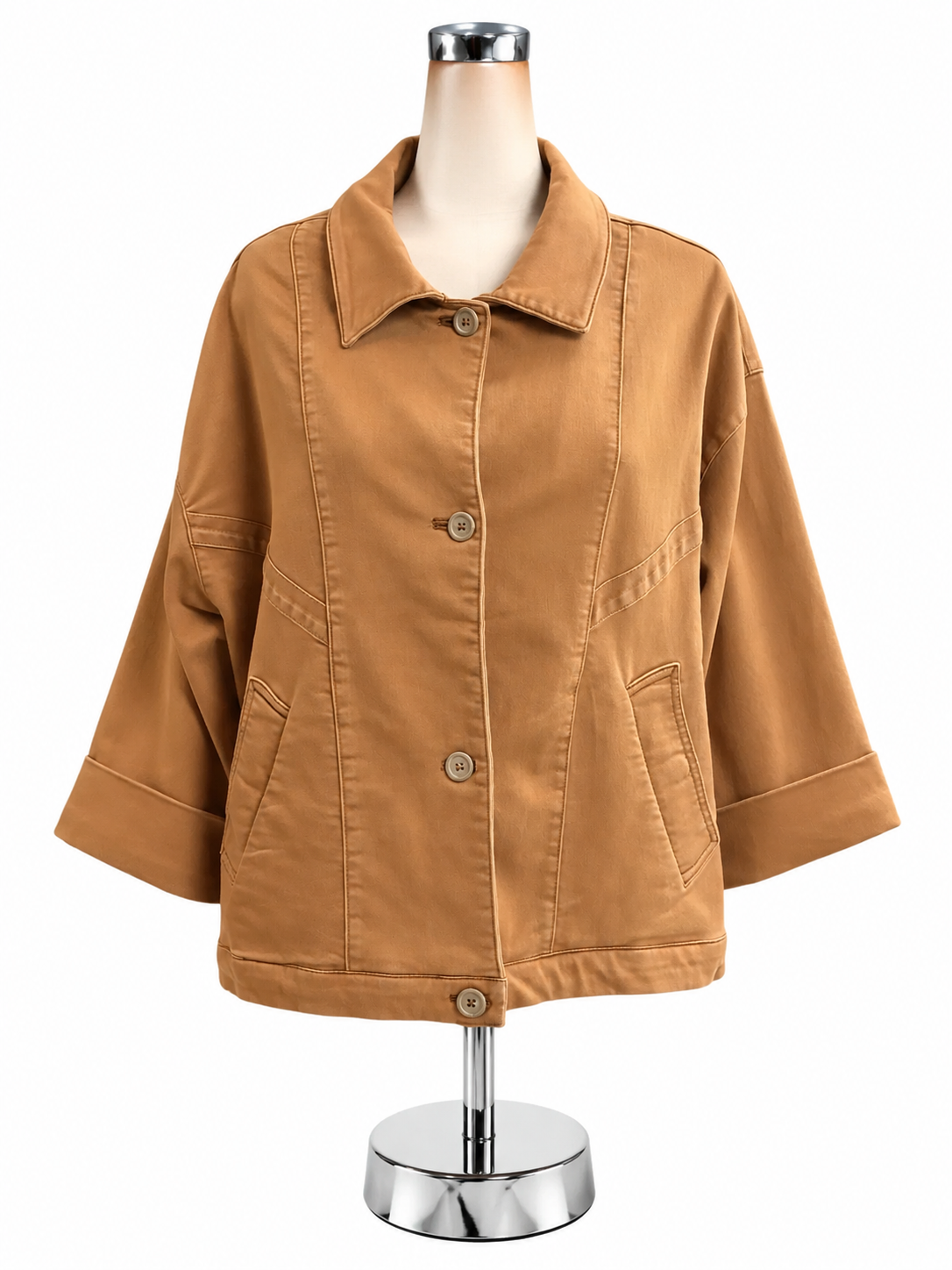 Pilcro and the Letterpress Anthropologie Camel Tan Utility Jacket 3/4 Sleeve Size Large