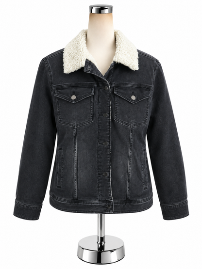 Sanctuary Hero Sherpa Lined Denim Trucker Jacket Washed Black Size Medium