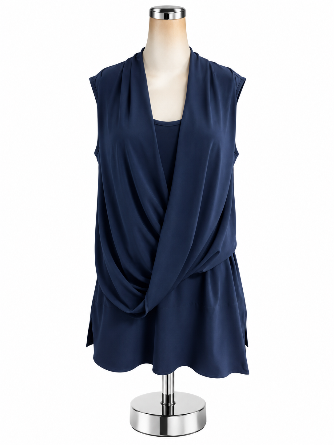 Joseph Ribkoff Navy Blue Surplice Draped Sleeveless Tunic Top Size 6 - ONLINE ONLY