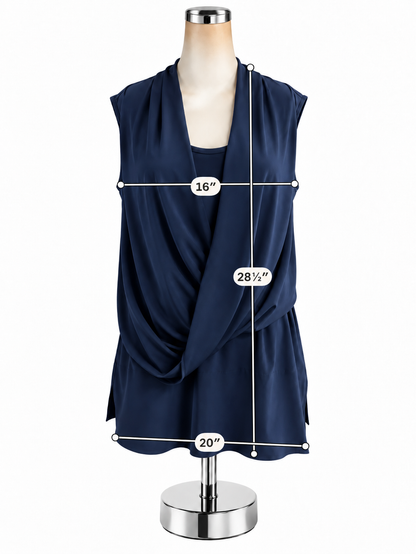 Joseph Ribkoff Navy Blue Surplice Draped Sleeveless Tunic Top Size 6 - ONLINE ONLY