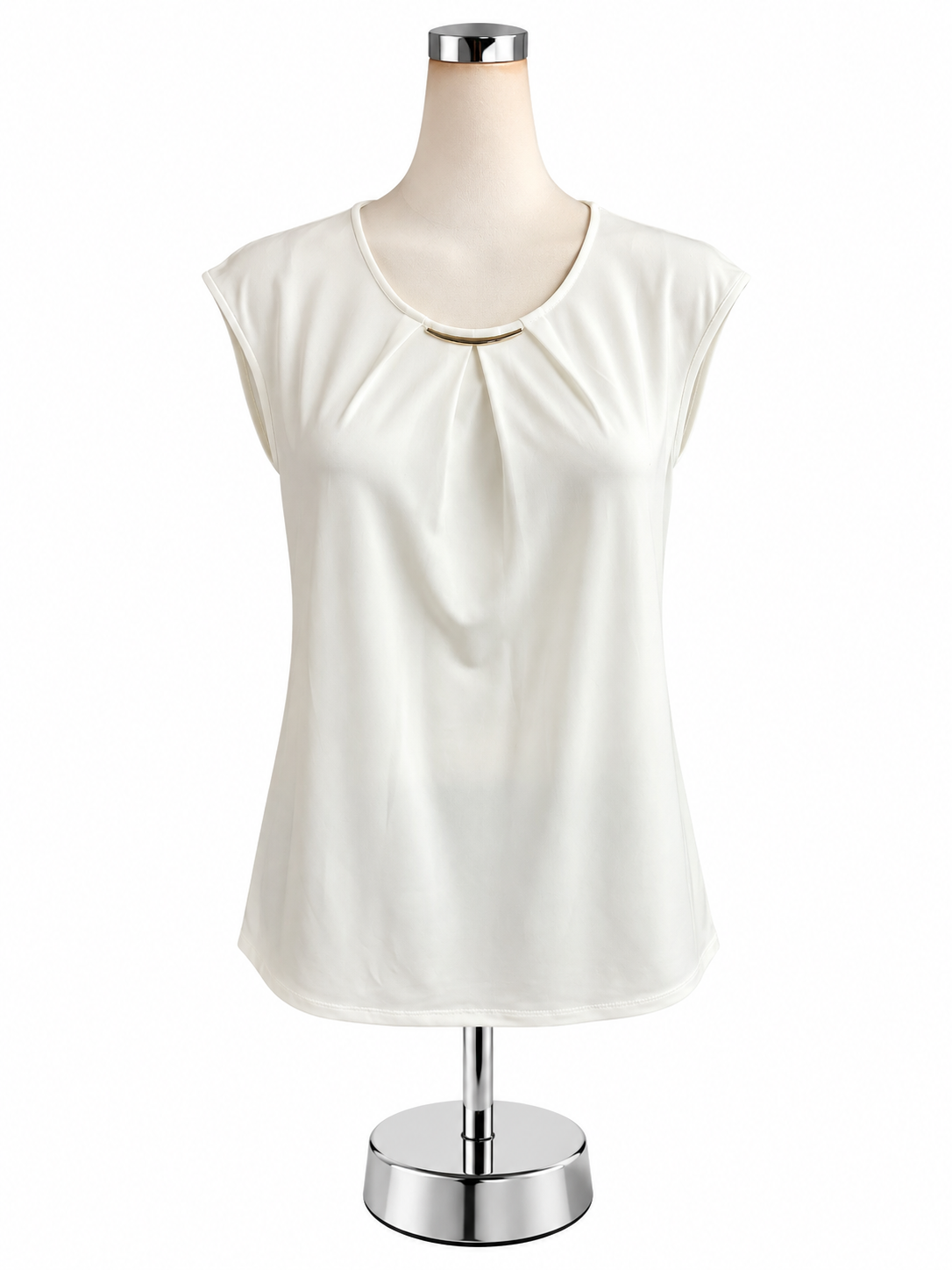 Kasper Pleated Metal Bar Cap Sleeve Blouse Top Ivory Cream Size Medium - ONLINE ONLY
