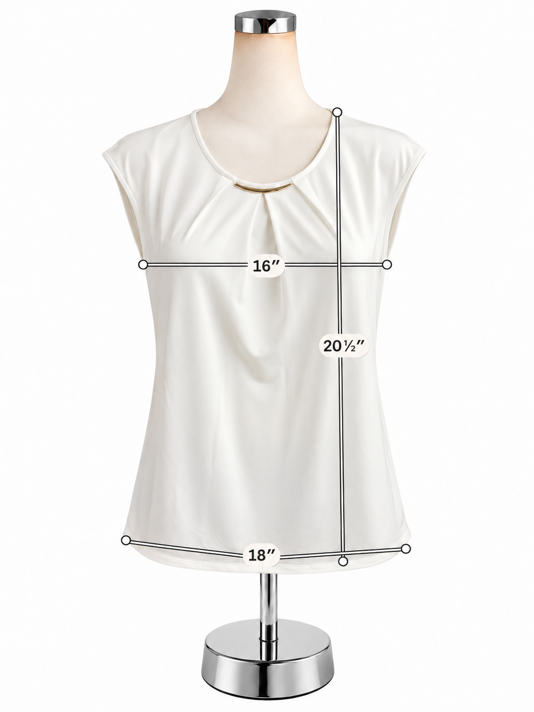 Kasper Pleated Metal Bar Cap Sleeve Blouse Top Ivory Cream Size Medium - ONLINE ONLY