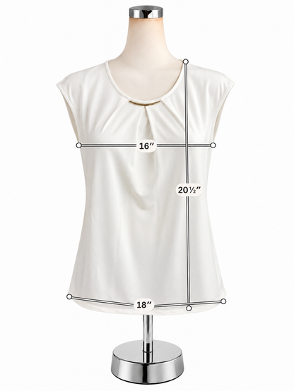 Kasper Pleated Metal Bar Cap Sleeve Blouse Top Ivory Cream Size Medium - ONLINE ONLY