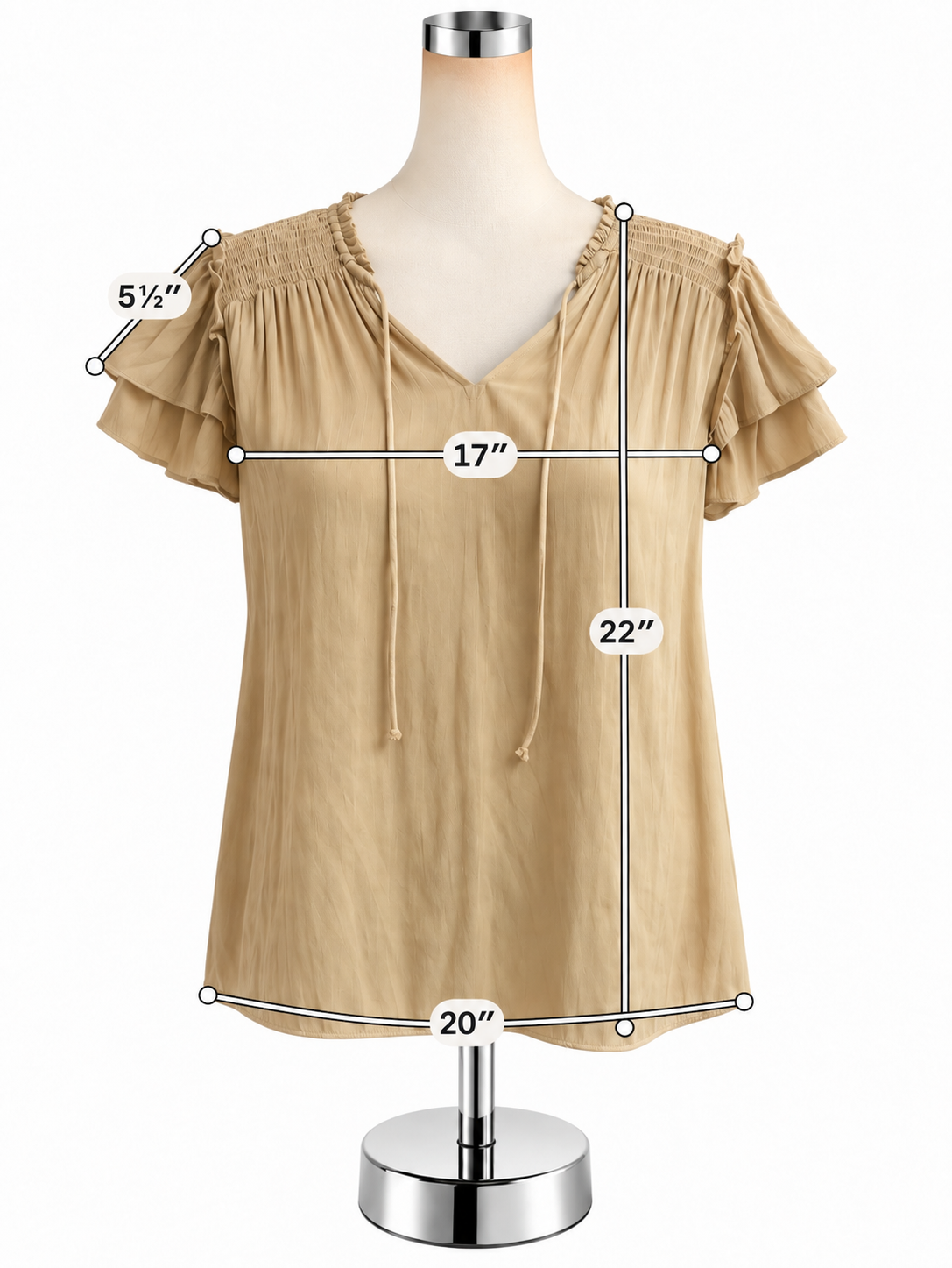 Rachel Zoe Smocked Yoke Tie-Neck Blouse Tan Bronze Flutter Sleeve Top Size Medium - ONLINE ONLY