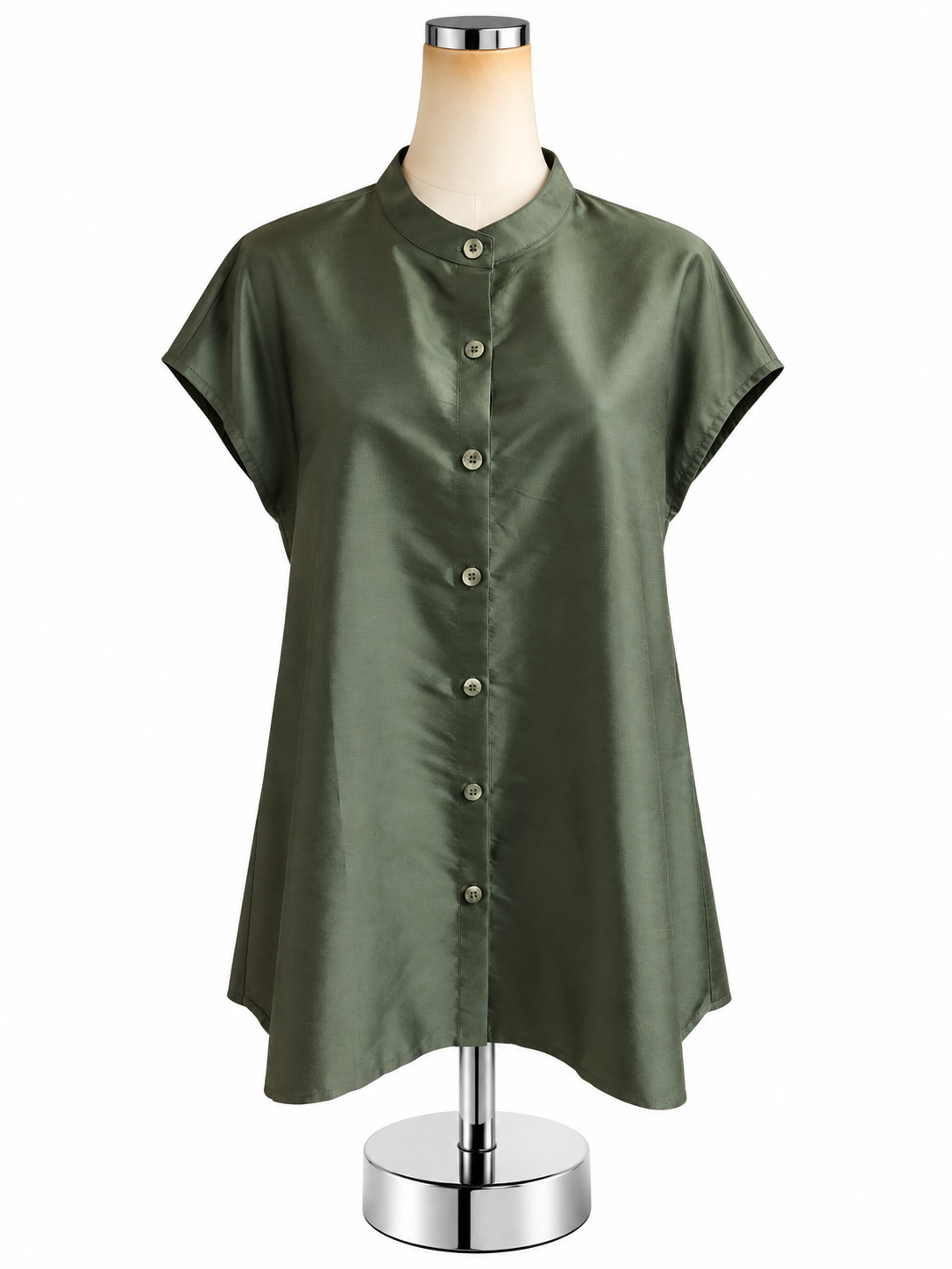 Shinawatra Thai Silk Mandarin Collar Tunic Top Olive Green Size 8/10 NWT - ONLINE ONLY