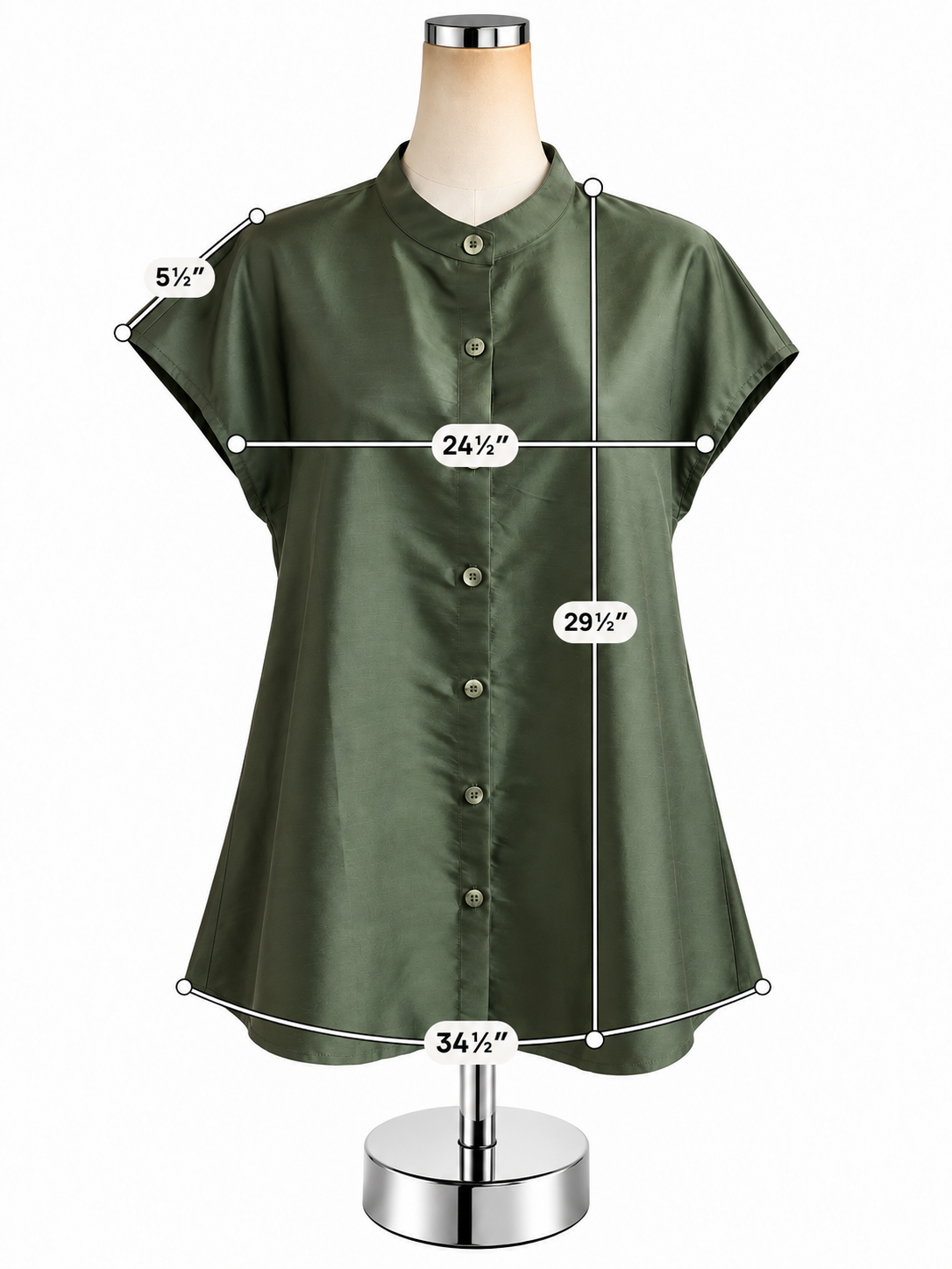 Shinawatra Thai Silk Mandarin Collar Tunic Top Olive Green Size 8/10 NWT - ONLINE ONLY