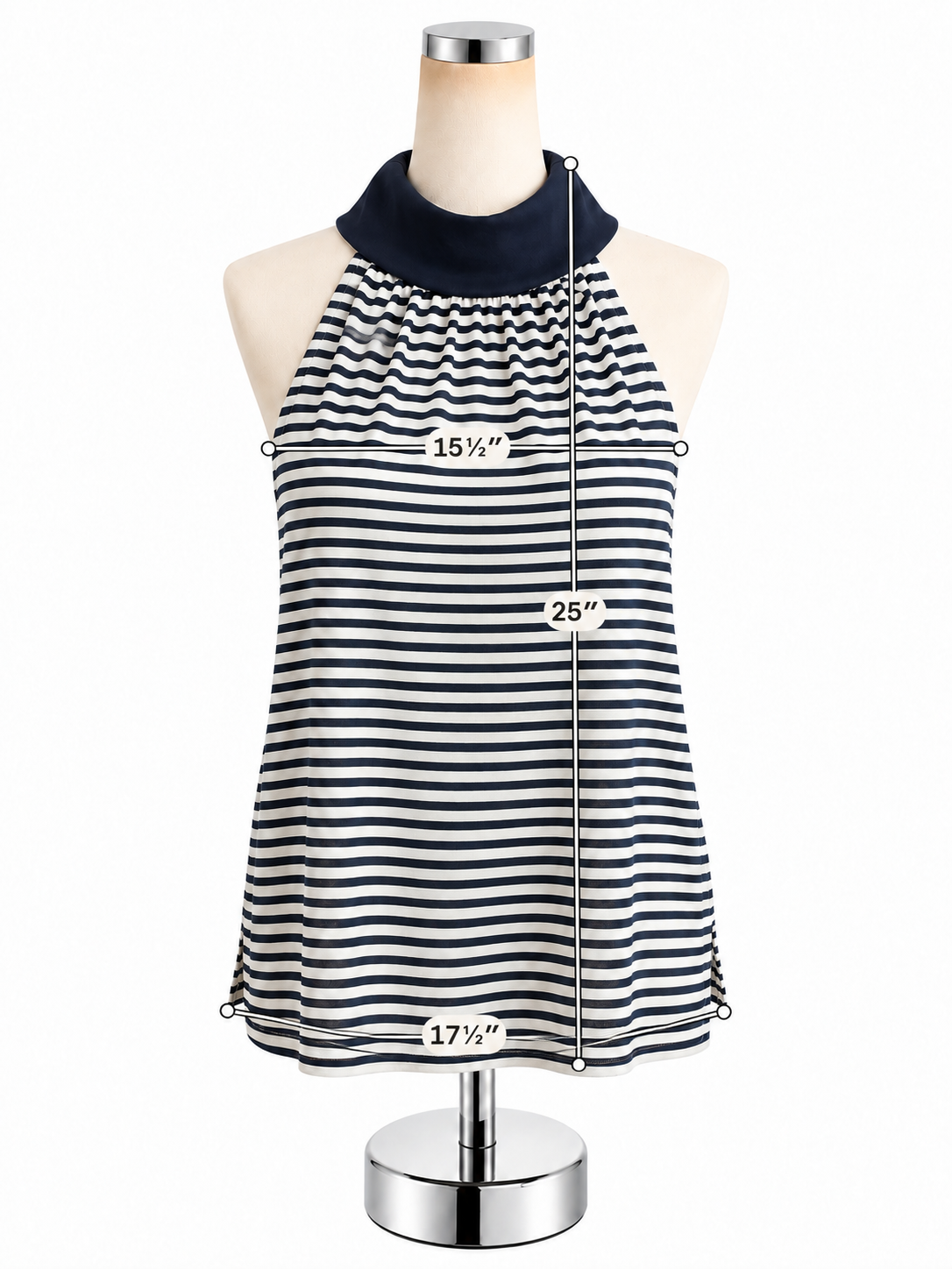 Sail to Sable Striped Funnel Neck Sleeveless Top Navy White Gold Buttons Small - ONLINE ONLY