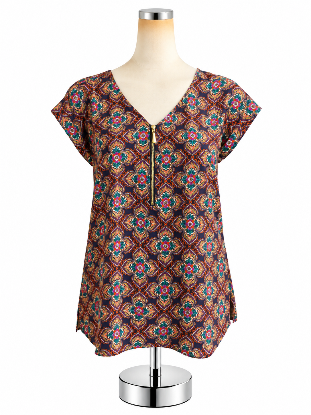Express Medallion Print Zip V-Neck Blouse Top Size Small - ONLINE ONLY