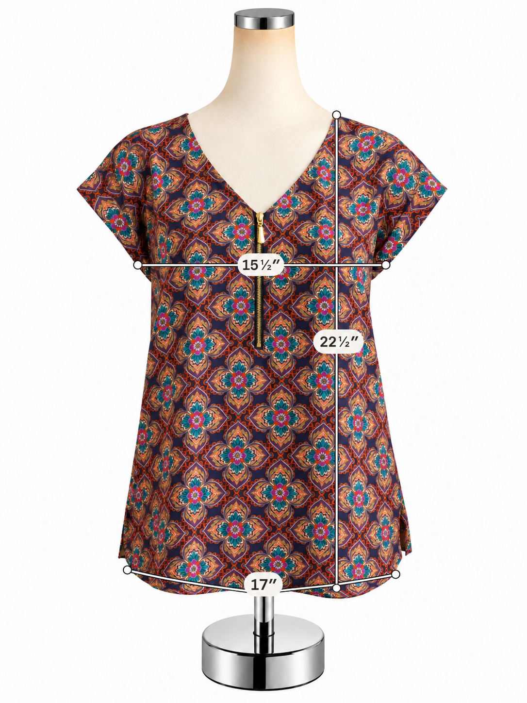 Express Medallion Print Zip V-Neck Blouse Top Size Small - ONLINE ONLY