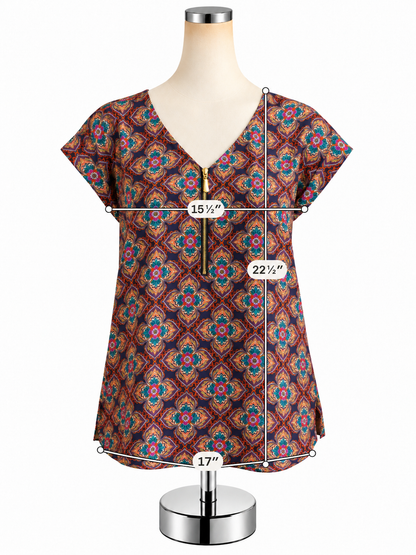 Express Medallion Print Zip V-Neck Blouse Top Size Small - ONLINE ONLY