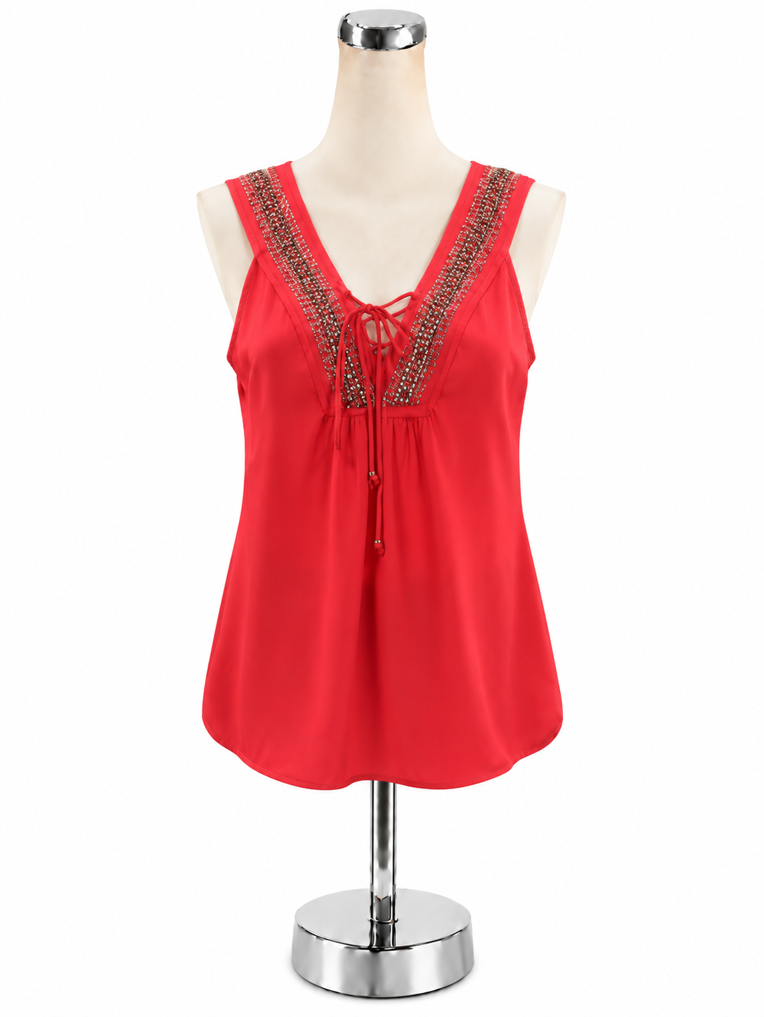 BKE Boutique Coral Embellished V-Neck Tie Front Tank Top Size Small - ONLINE ONLY