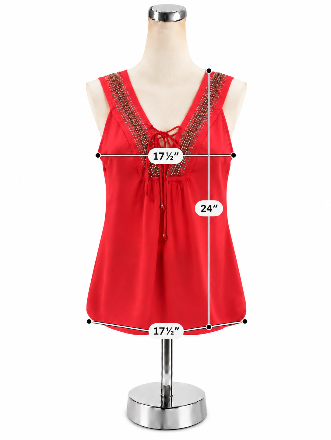 BKE Boutique Coral Embellished V-Neck Tie Front Tank Top Size Small - ONLINE ONLY