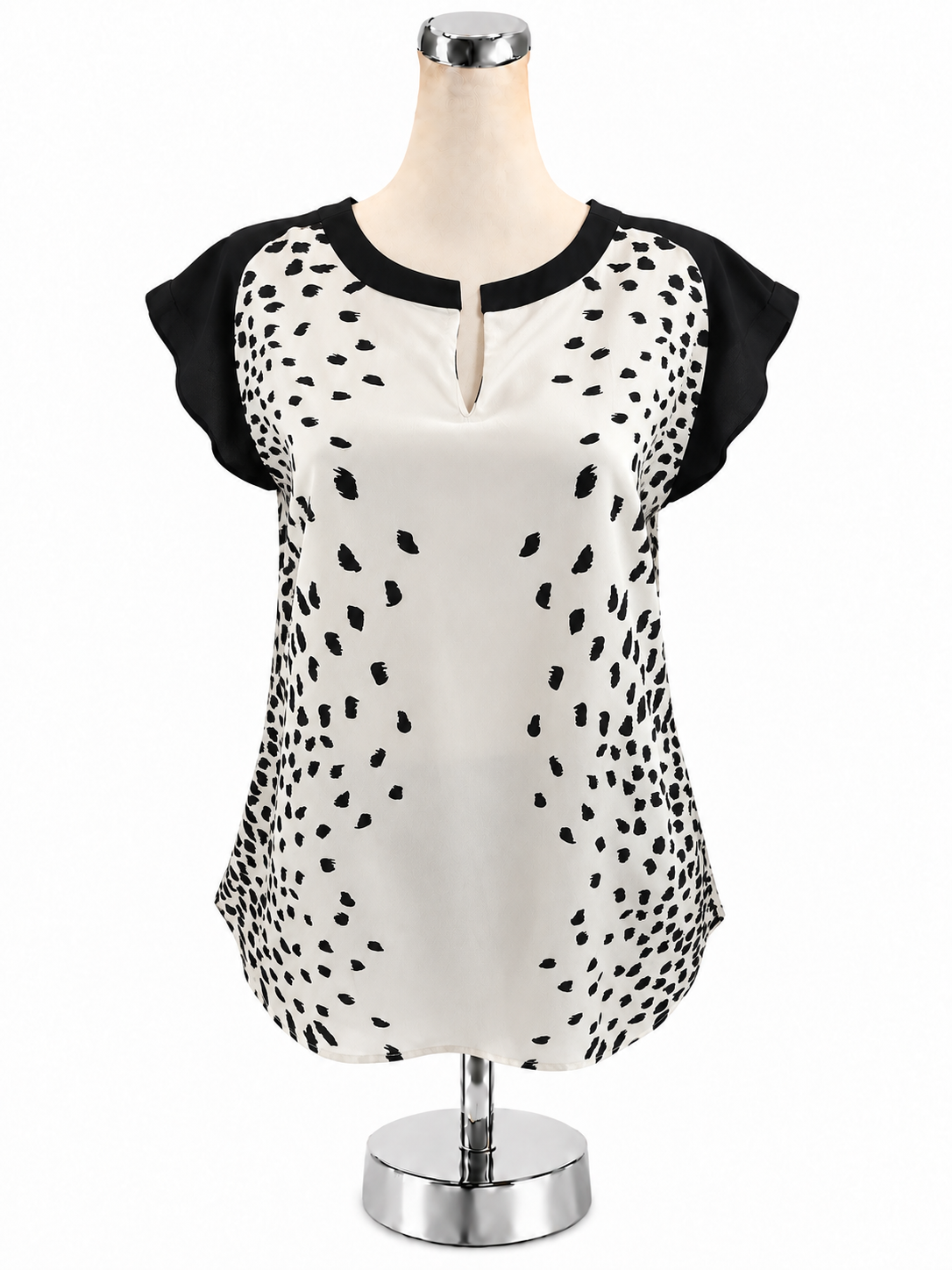 New York &amp;amp; Company Spotted Print Cap Sleeve Blouse Top | Size Small - ONLINE ONLY