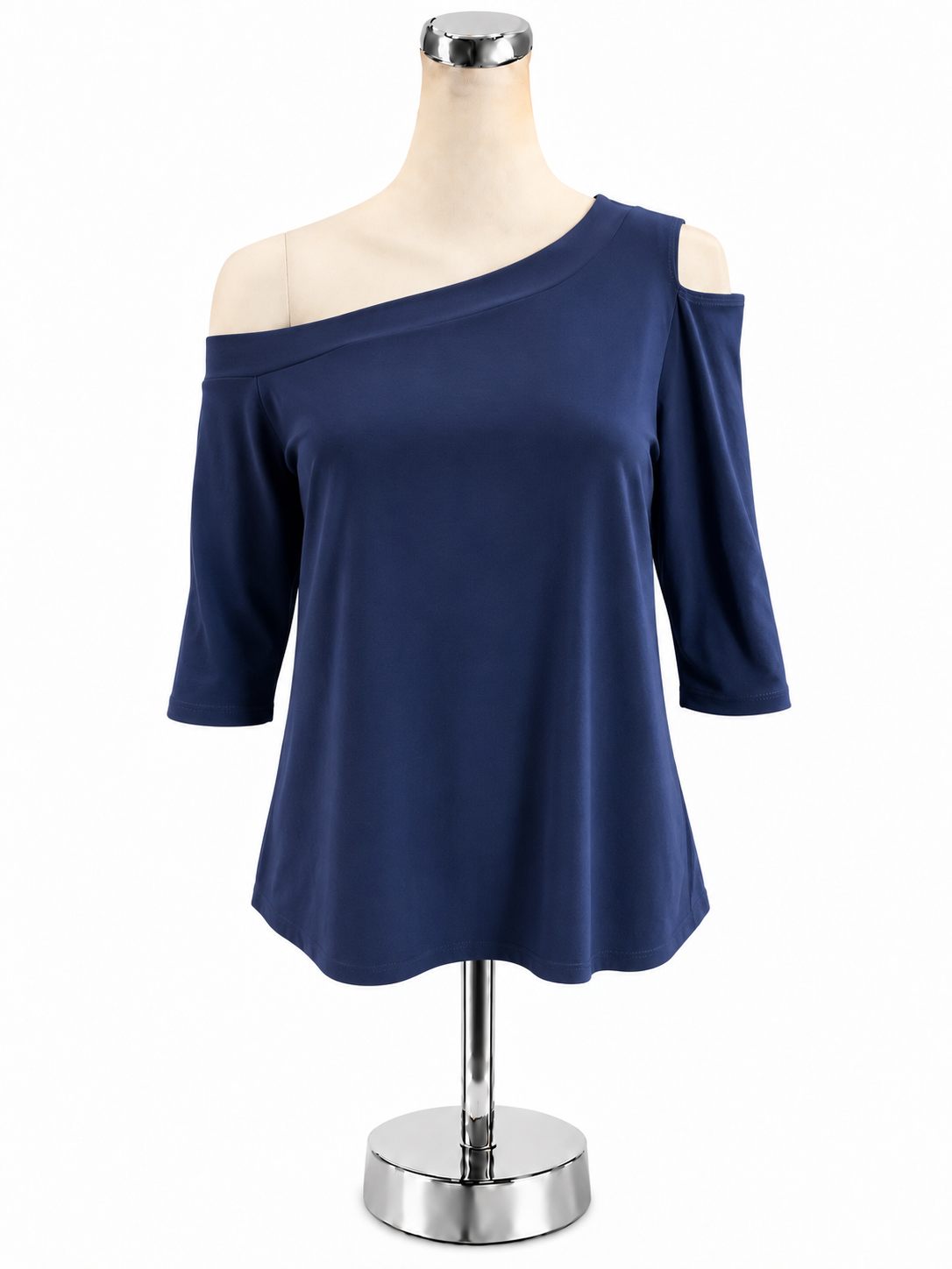 Clara Sun Woo Navy Asymmetric Cold Shoulder Top Size Small - Downstairs