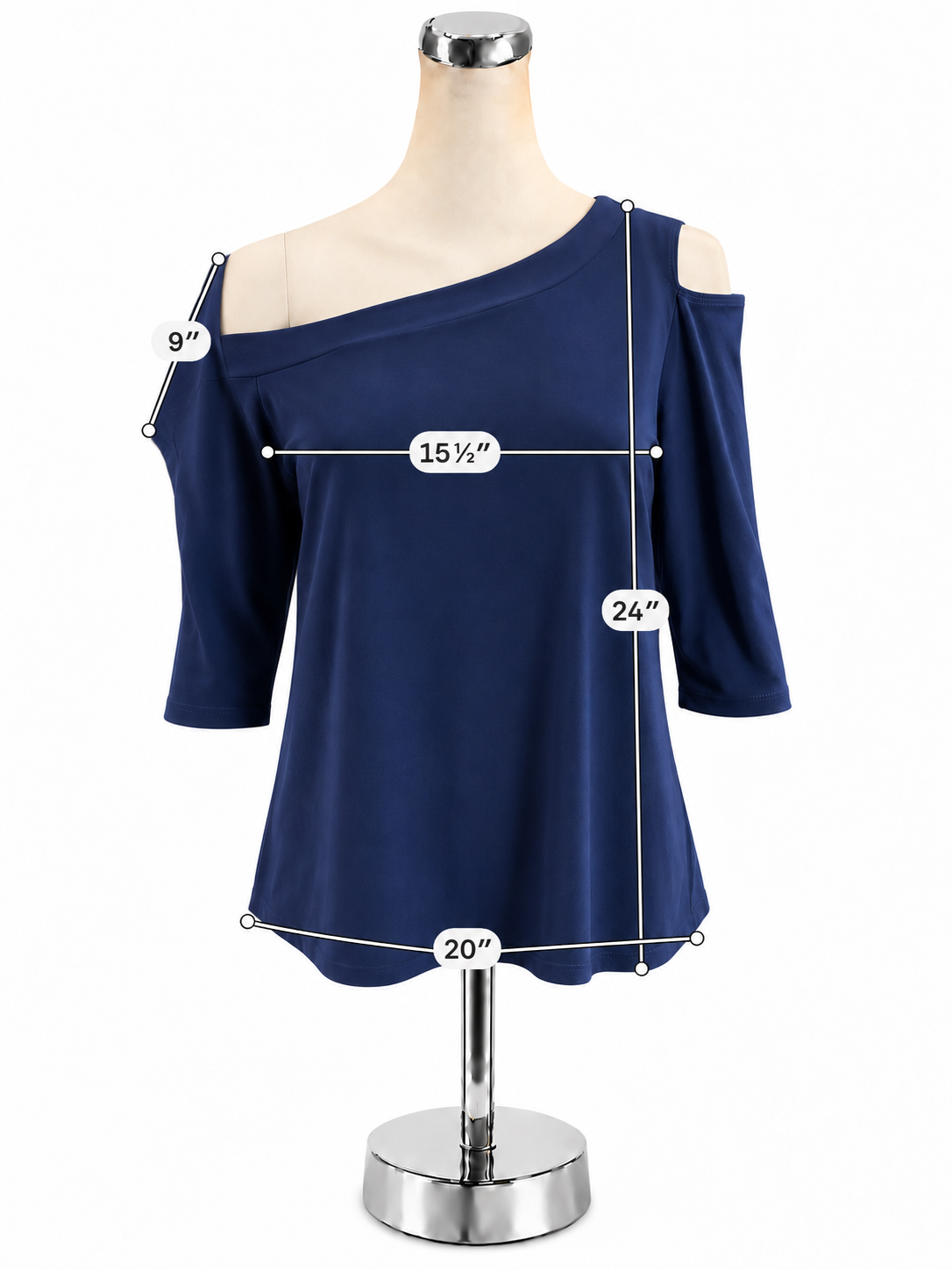 Clara Sun Woo Navy Asymmetric Cold Shoulder Top Size Small - Downstairs